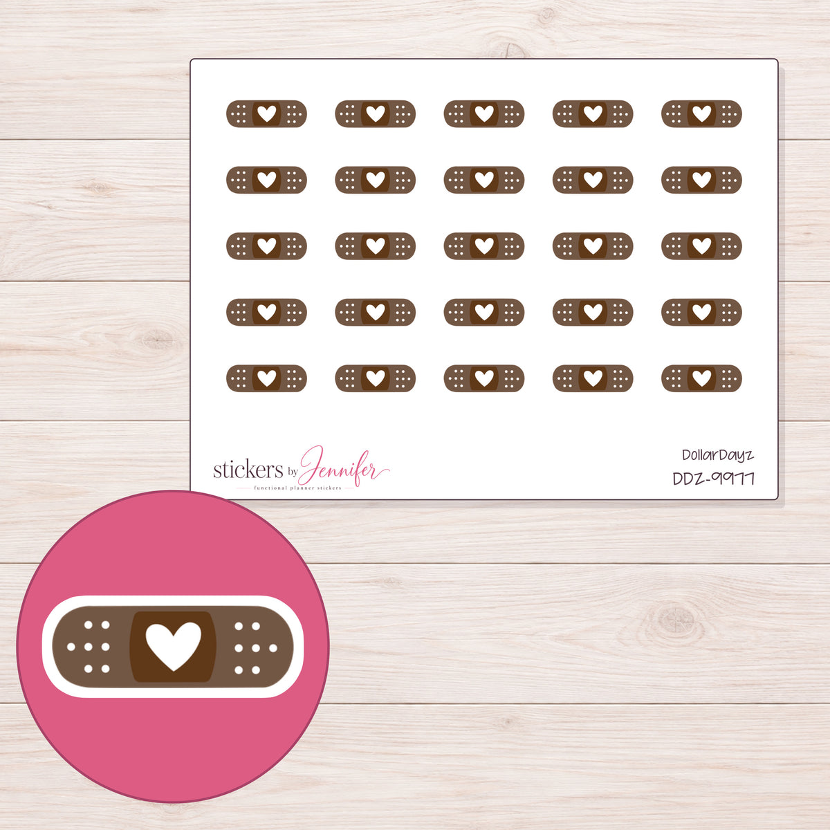 DDZ-9977 planner sticker sheet with enlarged sticker detail