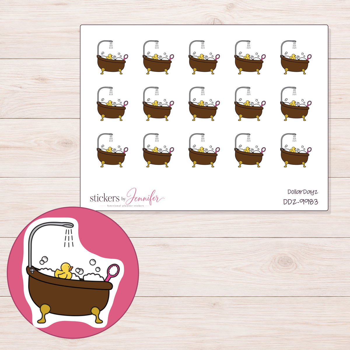 DDZ-9983 planner sticker sheet with enlarged sticker detail