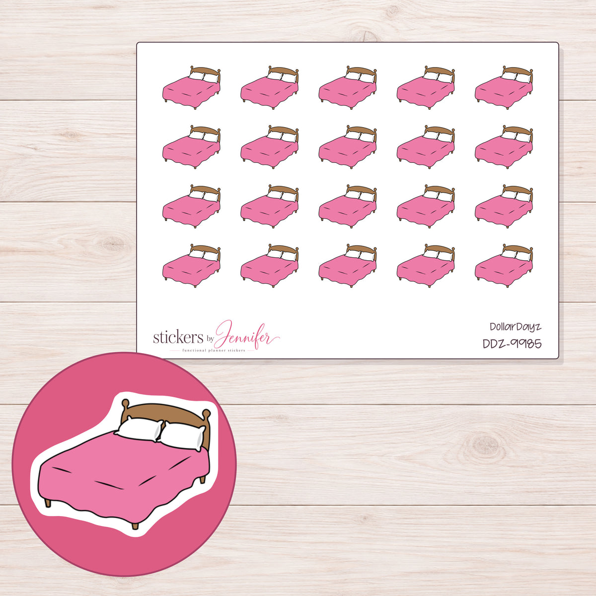 DDZ-9985 planner sticker sheet with enlarged sticker detail