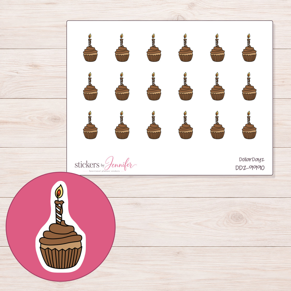 DDZ-9990 planner sticker sheet with enlarged sticker detail