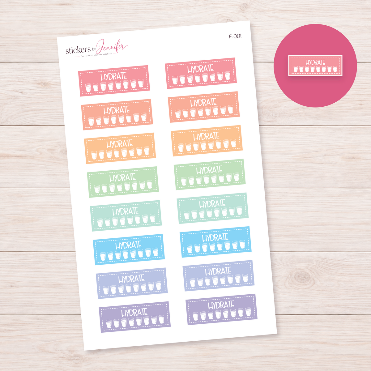 Pastel Hydration Trackers Planner Stickers | F-001