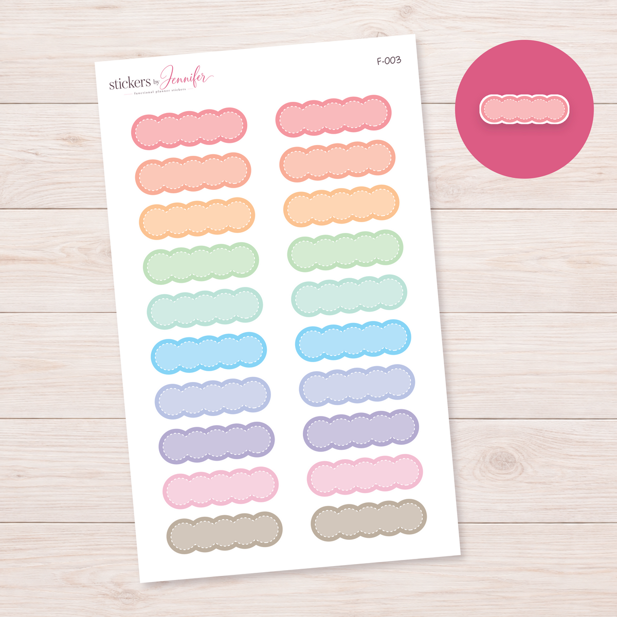 Pastel Scalloped Labels Planner Stickers | F-003