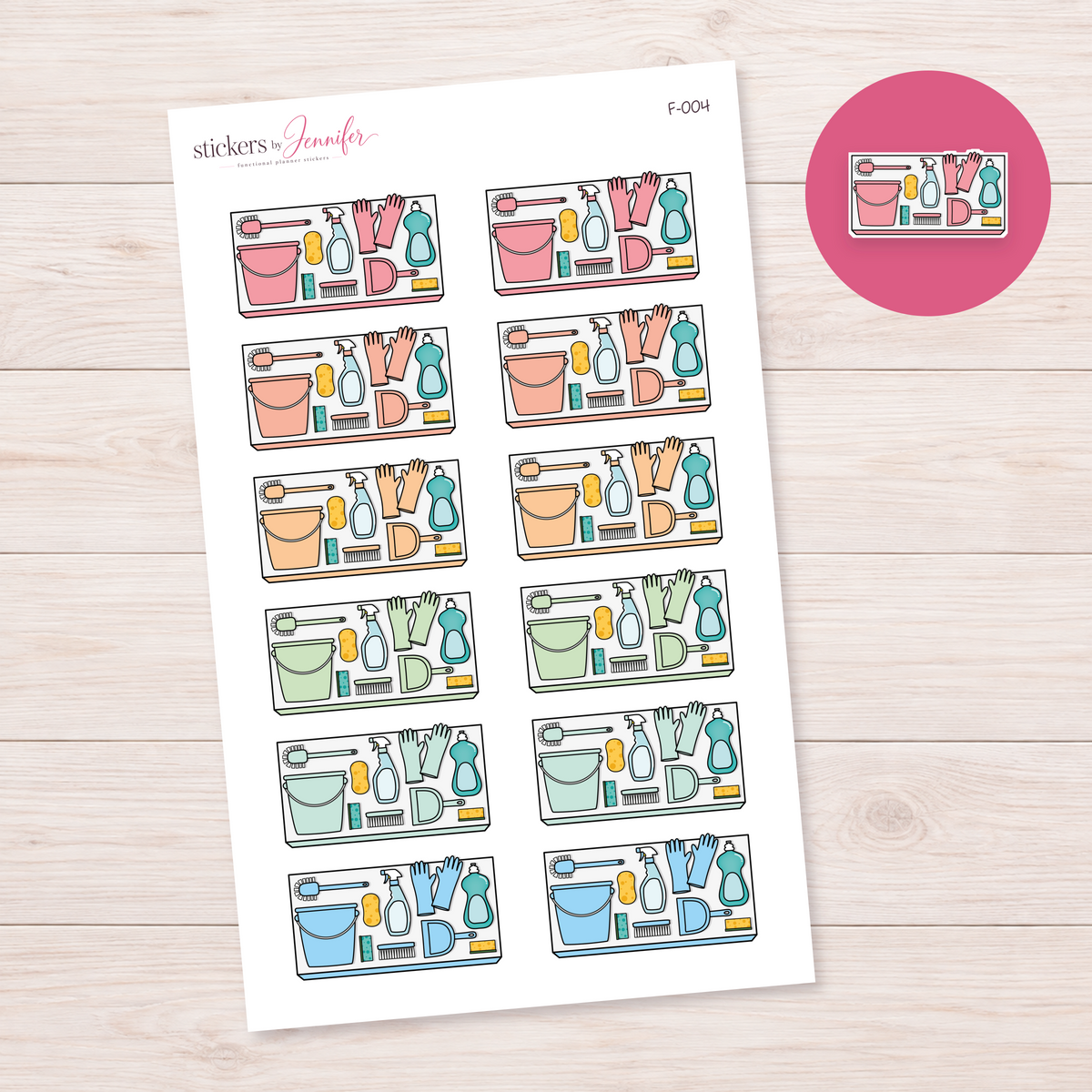Pastel Cleaning Supplies Planner Stickers | F-004