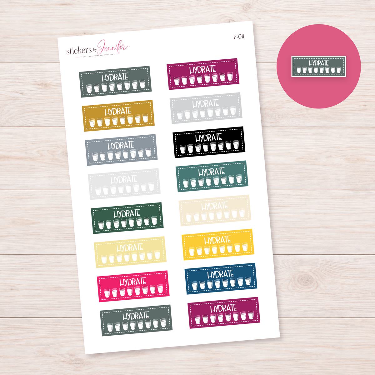 Hydration Trackers — Neutral and Accent Mix Planner Stickers | F-011