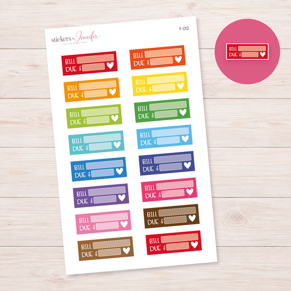 Bill Due Labels — Bright Color Mix Planner Stickers | F-012