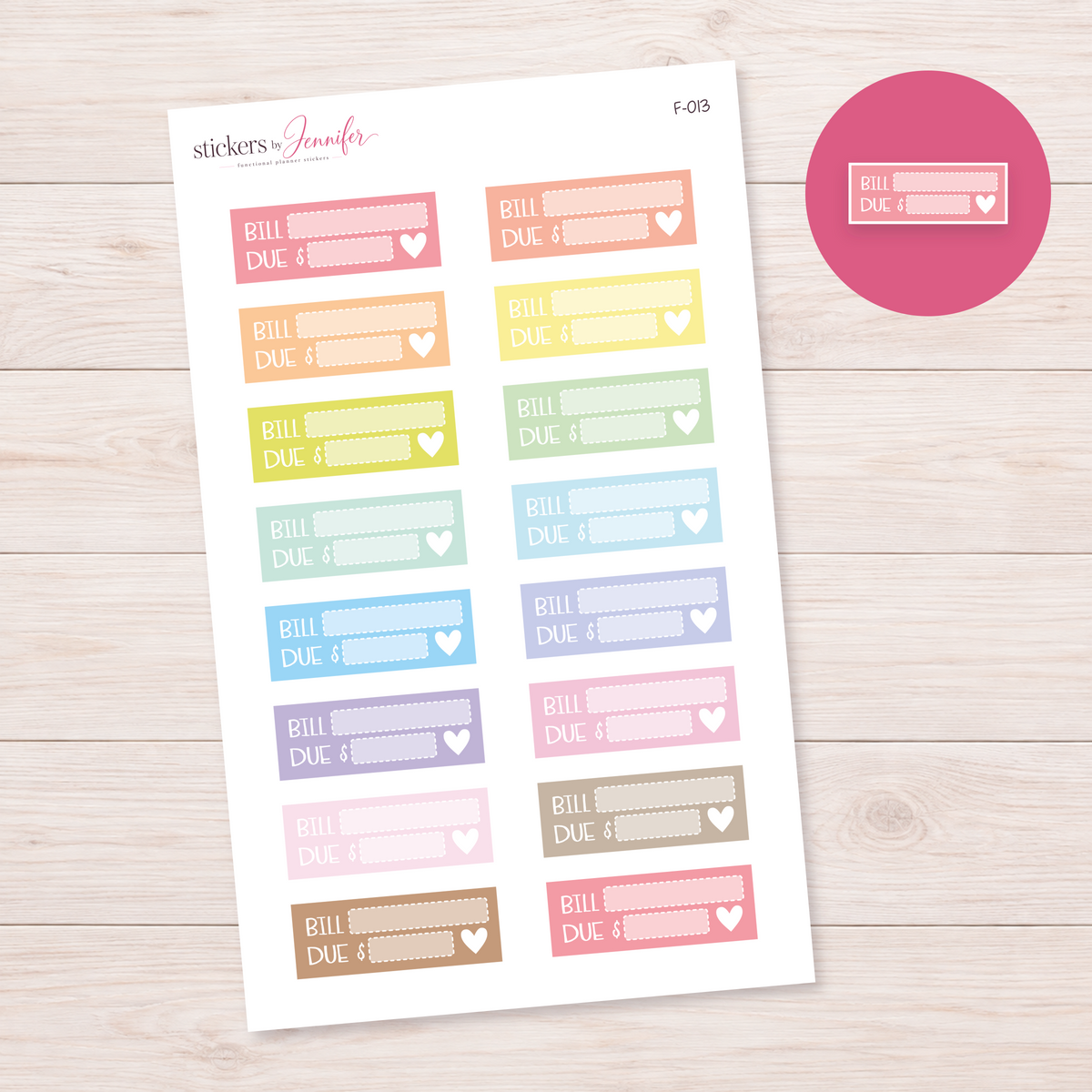 Bill Due Labels — Soft Color Mix Planner Stickers | F-013