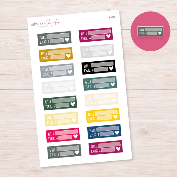 Bill Due Labels — Neutral and Accent Mix Planner Stickers | F-014