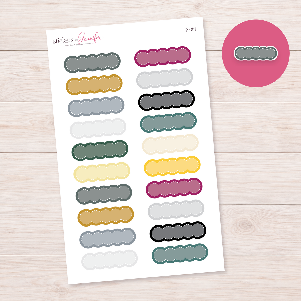 Scalloped Stitched Labels — Neutral and Accent Mix Planner Stickers | F-017
