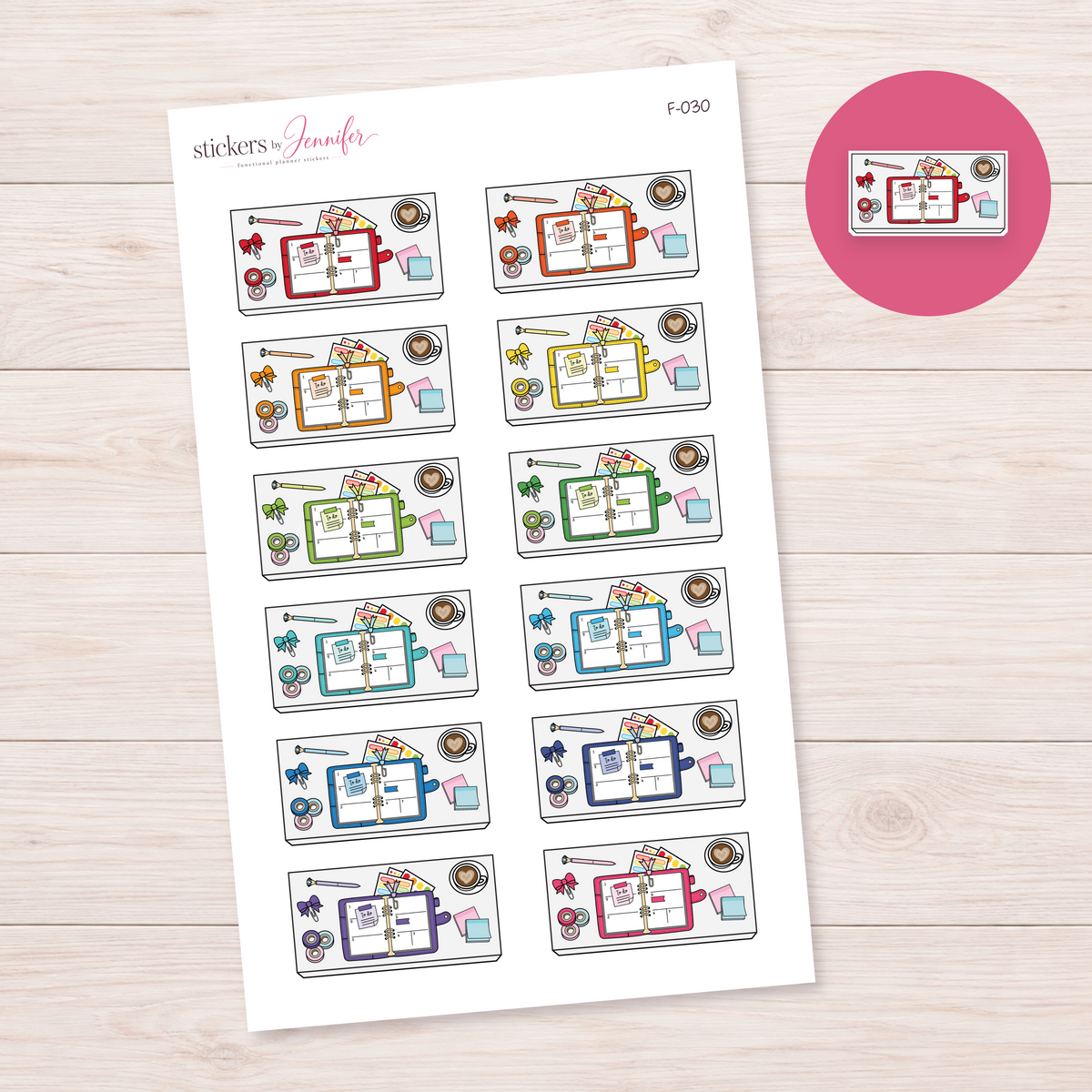 Planner Desk — Bright Color Mix Planner Stickers | F-030