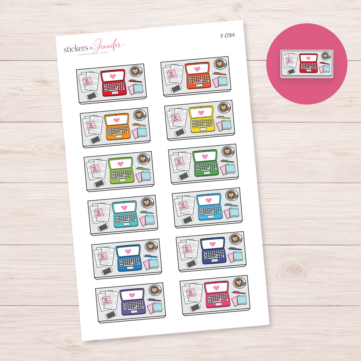 Laptop Workspace — Bright Color Mix Planner Stickers | F-034