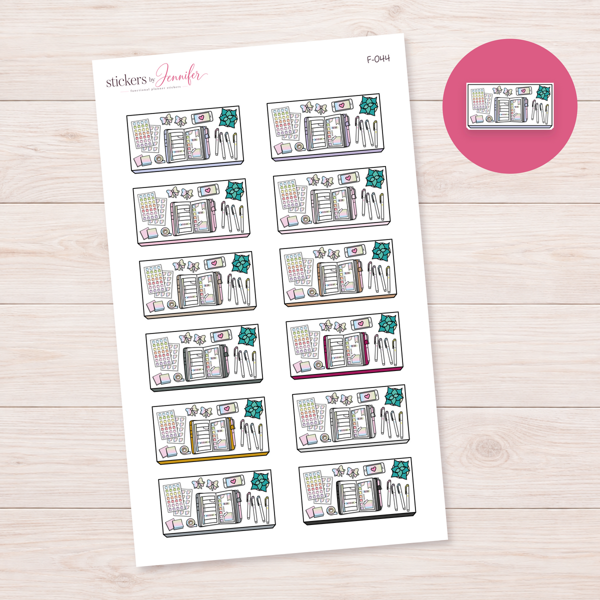 Weekly Planner Workspace — Muted Color Mix Planner Stickers | F-044