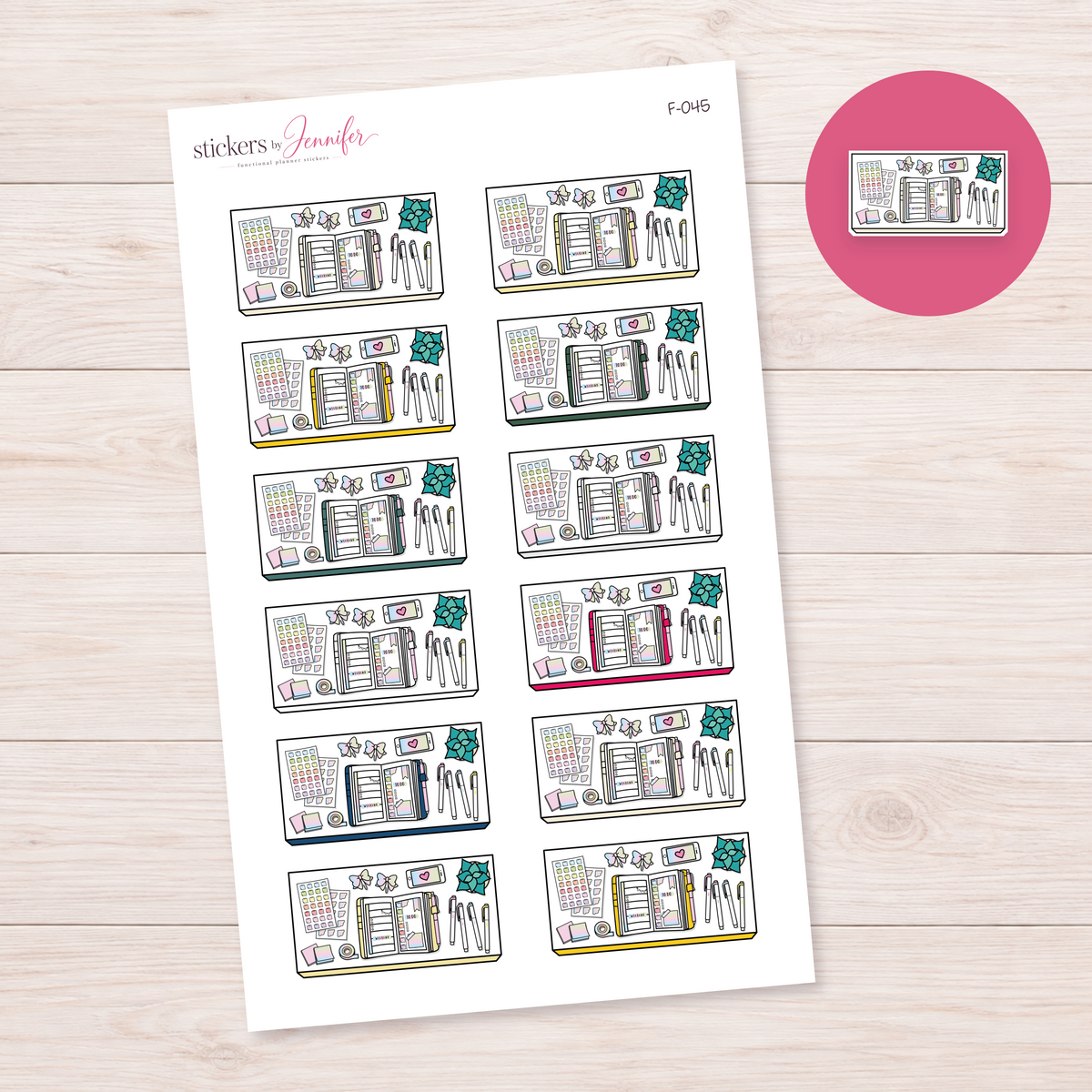 Weekly Planner Workspace — Accent Color Mix Planner Stickers | F-045
