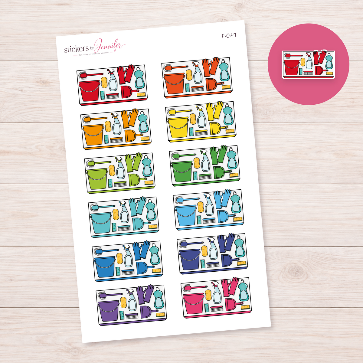 Cleaning Supplies — Bright Color Mix Planner Stickers | F-047