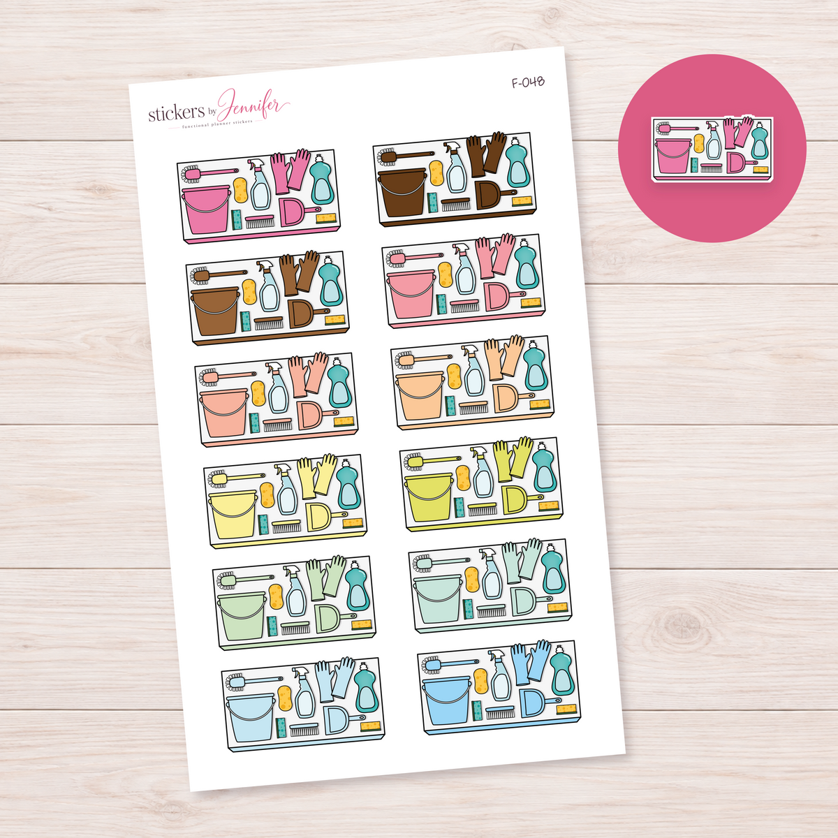 Cleaning Supplies — Soft Color Mix Planner Stickers | F-048