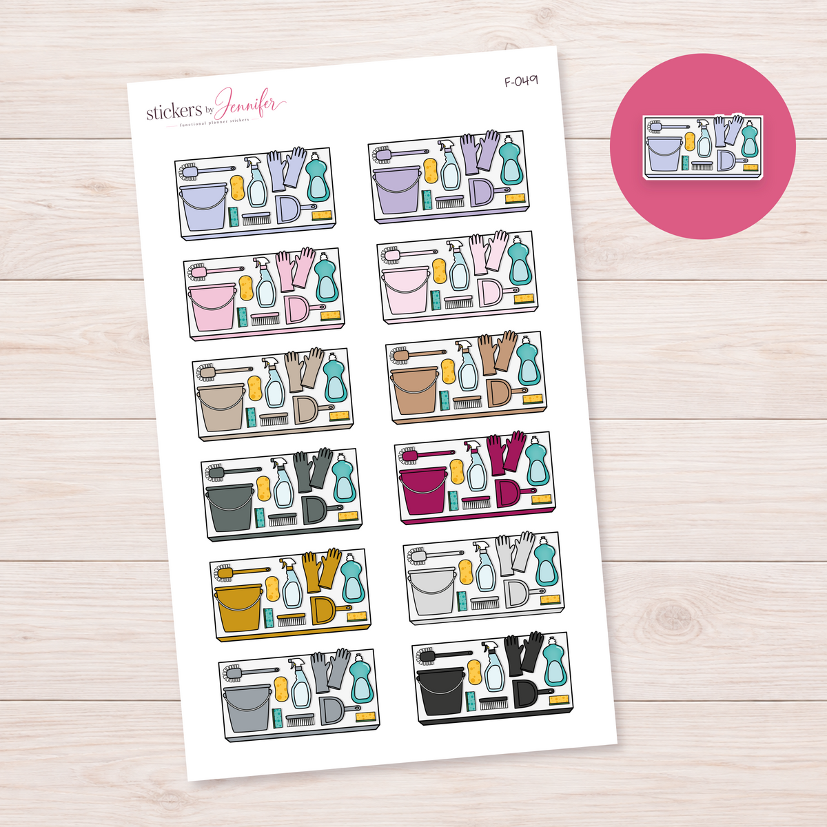 Cleaning Supplies — Muted Color Mix Planner Stickers | F-049