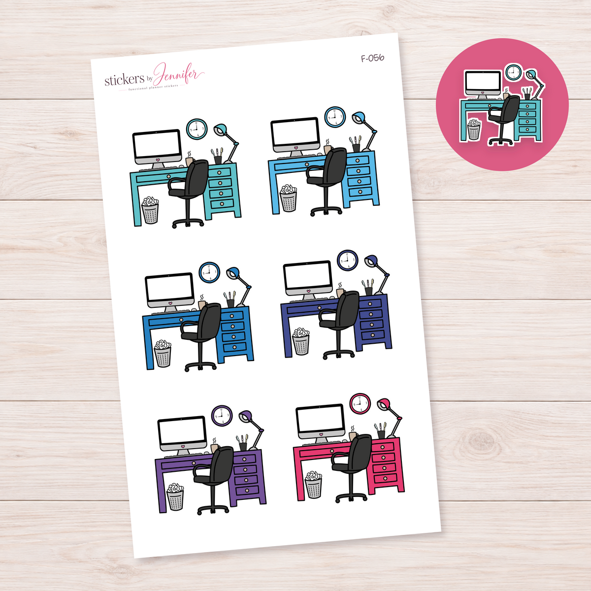 Office Desk — Cool Rainbow Planner Stickers | F-056