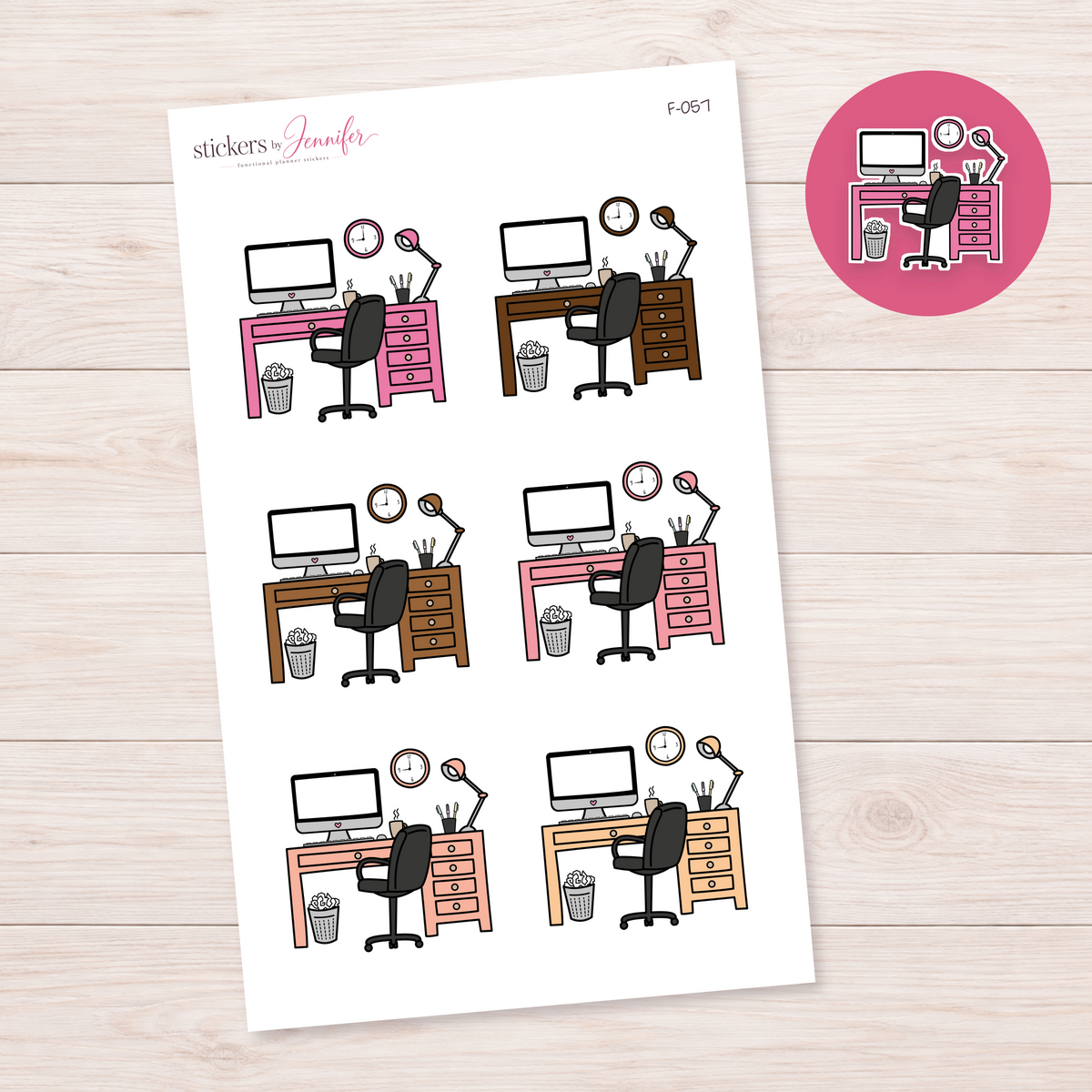 Office Desk — Pink and Earth Tones Planner Stickers | F-057