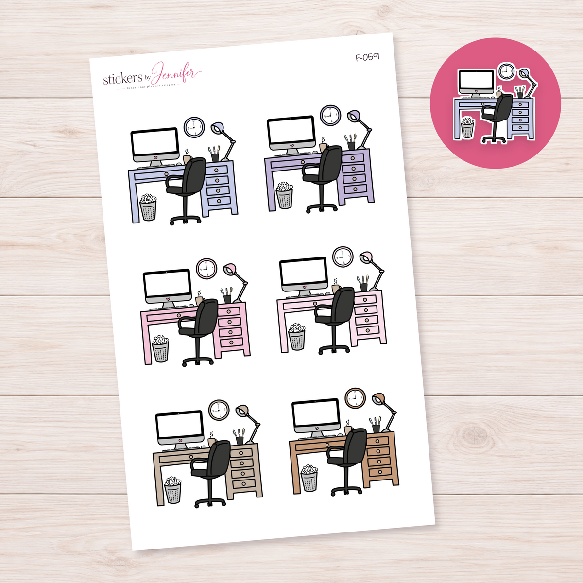 Office Desk — Muted Color Mix Planner Stickers | F-059