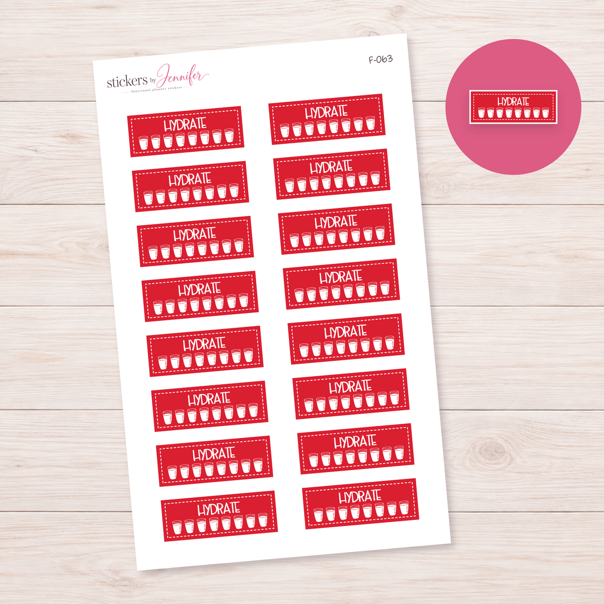 Red Hydrate Tracker Planner Stickers | F-063