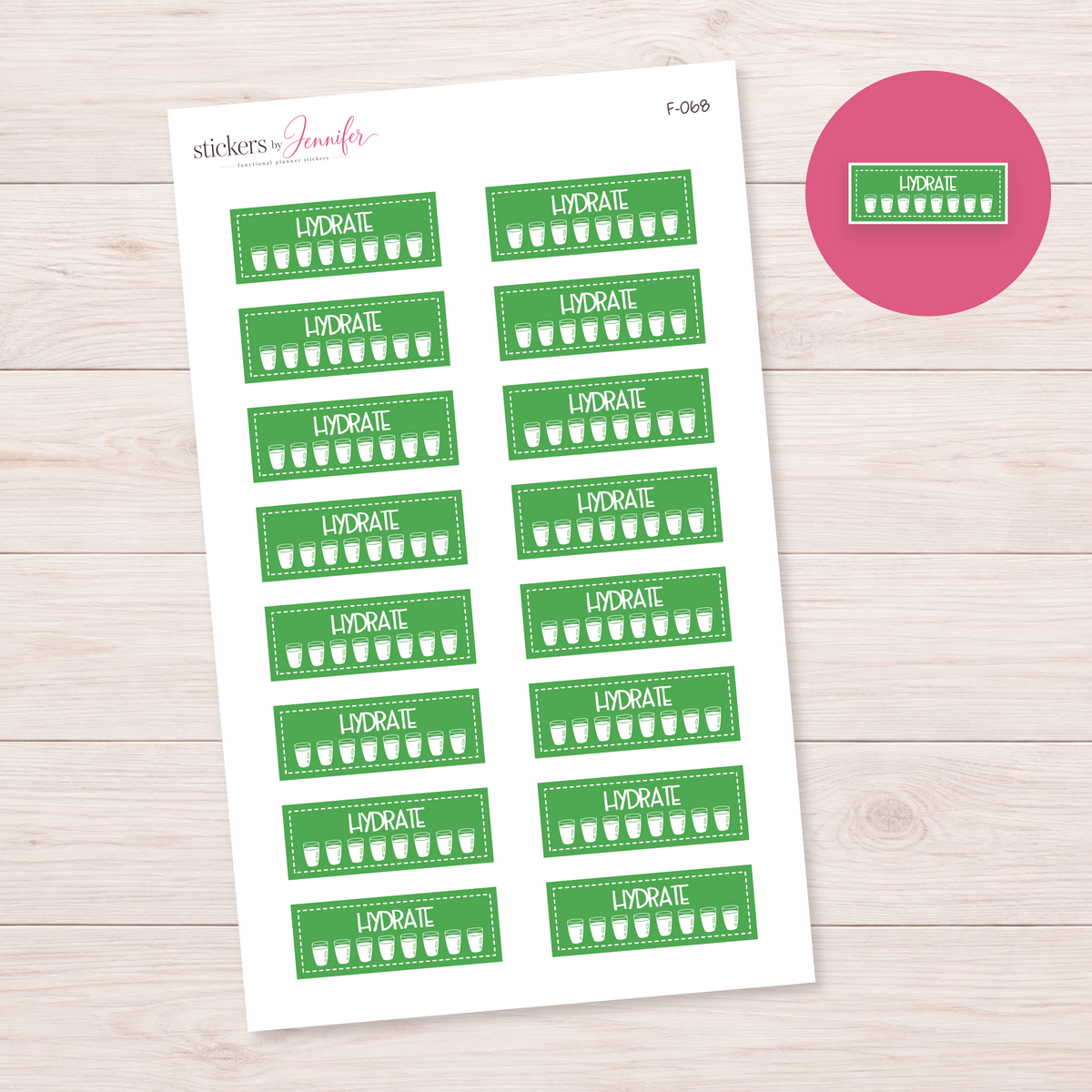 Green Water Glass Tracker Planner Stickers | F-068
