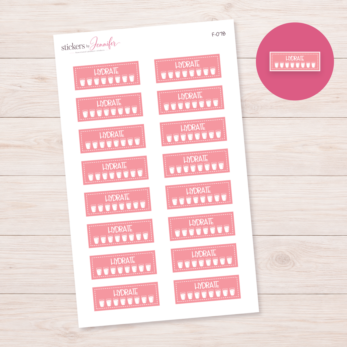 Soft Pink Hydration Trackers Planner Stickers | F-078