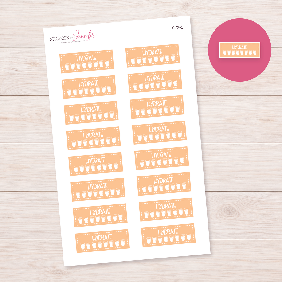 Peach Water Glass Tracker Planner Stickers | F-080