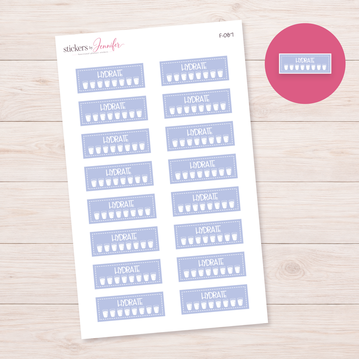 Periwinkle Hydration Trackers Planner Stickers | F-087