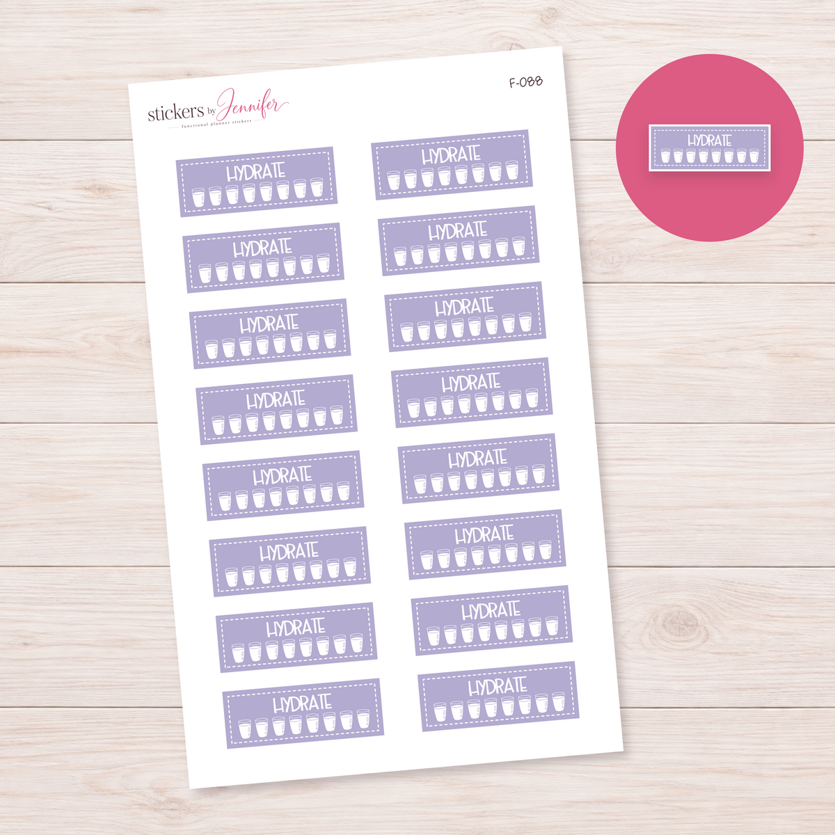 Lavender Water Glass Tracker Planner Stickers | F-088