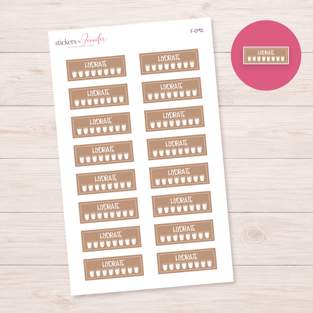 Taupe Hydration Trackers Planner Stickers | F-092