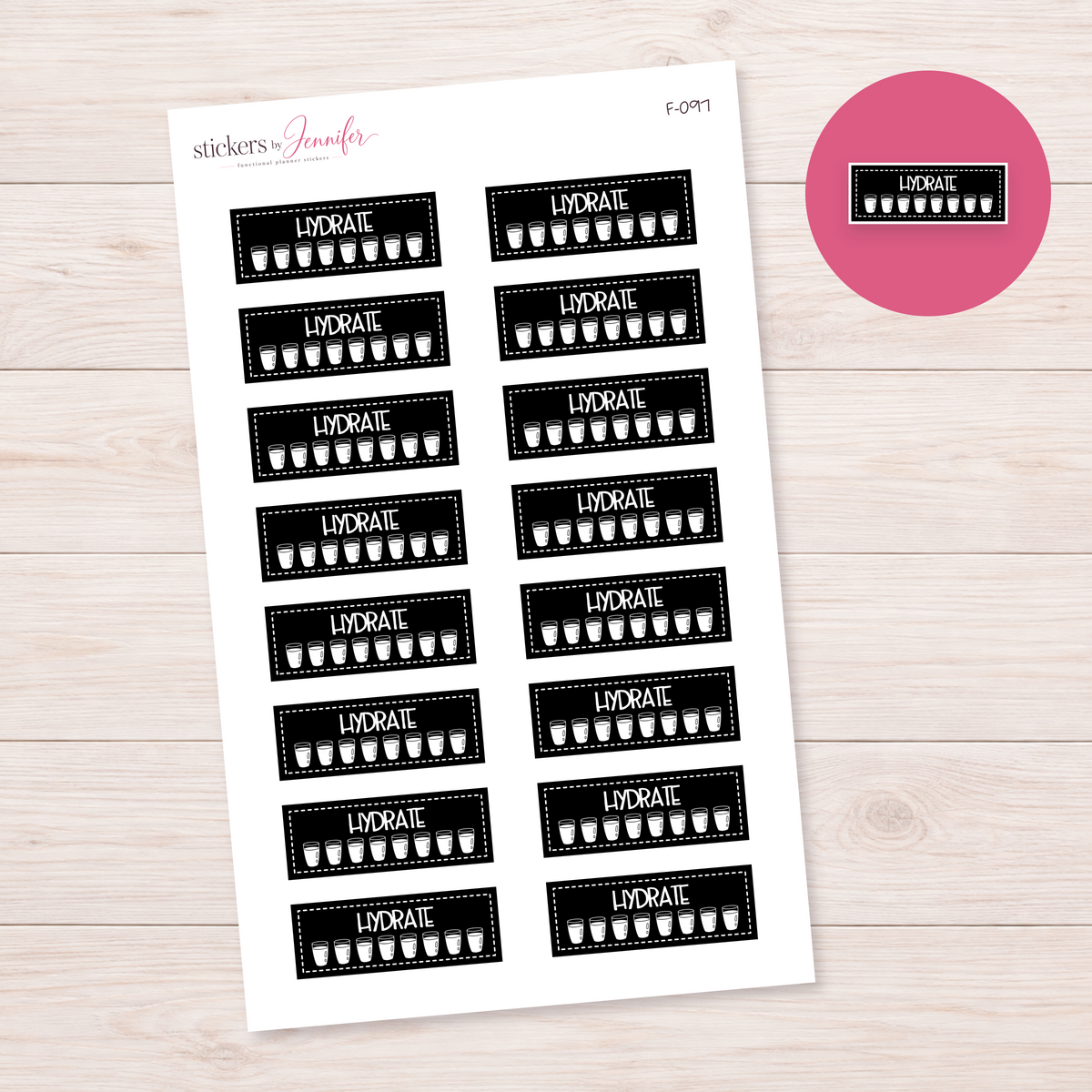 Black Hydration Trackers Planner Stickers | F-097