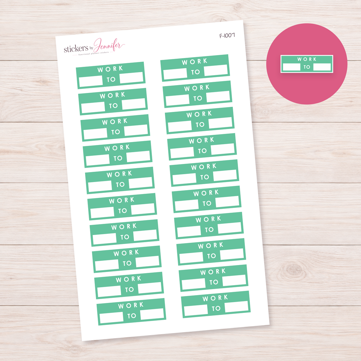 Mint Work Hours Label Planner Stickers | F-1007