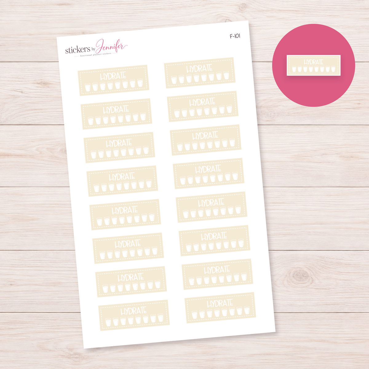 Cream Water Glass Tracker Planner Stickers | F-101