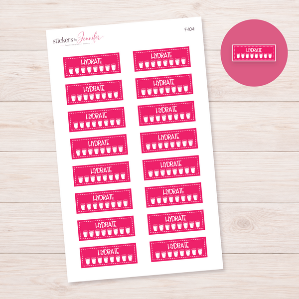 Hot Pink Water Glass Tracker Planner Stickers | F-104