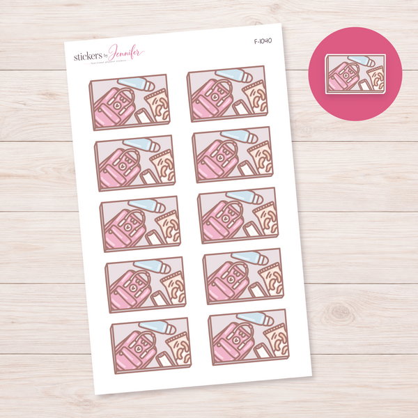 Travel Essentials Flatlay Box Planner Stickers | F-1040