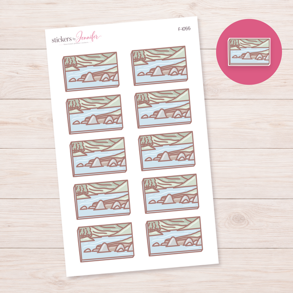 Lakeside Campsite Scene Box Planner Stickers | F-1055