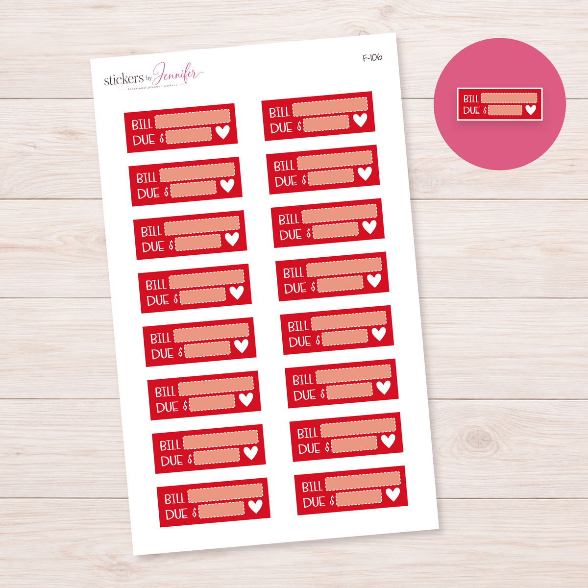 Red Bill Due Label Planner Stickers | F-106