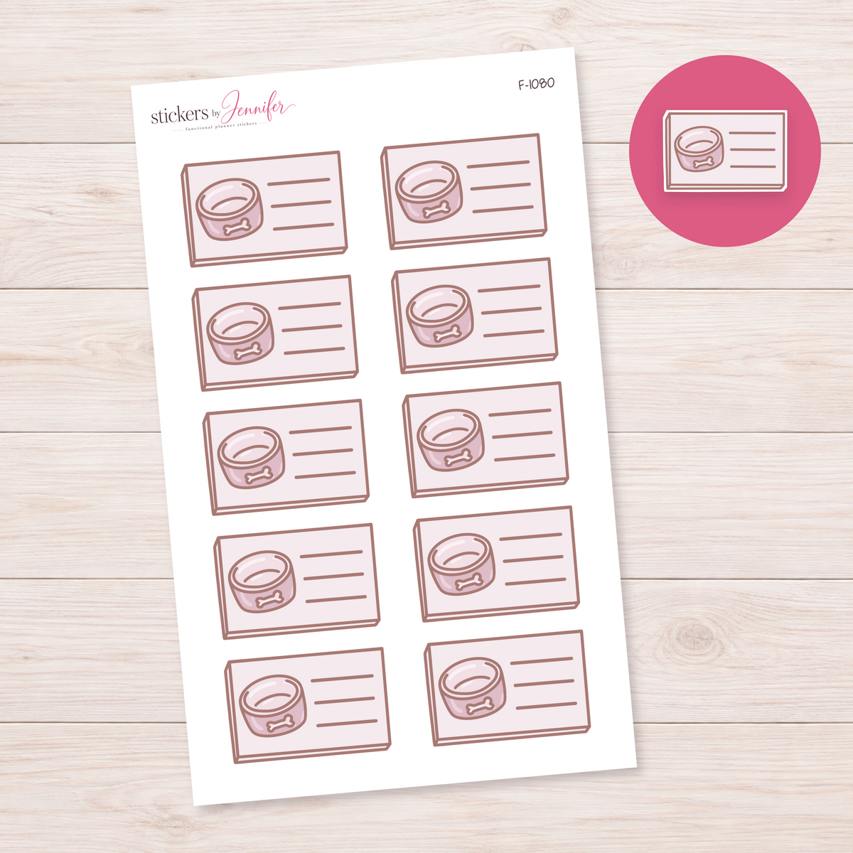 Dog Bowl Lined Box Planner Stickers | F-1080
