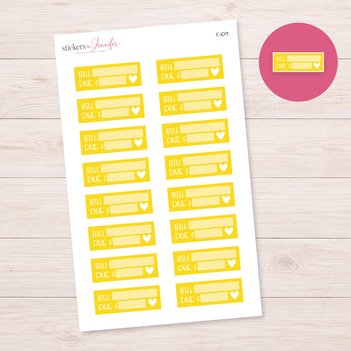 Bright Yellow Bill Due Label Planner Stickers | F-109