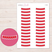 Red Pennant Bunting Planner Stickers | F-1094 — 5 × 7 inch sheet and enlarged sticker detail