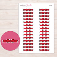 Red Bow Ribbon Divider Planner Stickers | F-1097 — 5 × 7 inch sheet and enlarged sticker detail