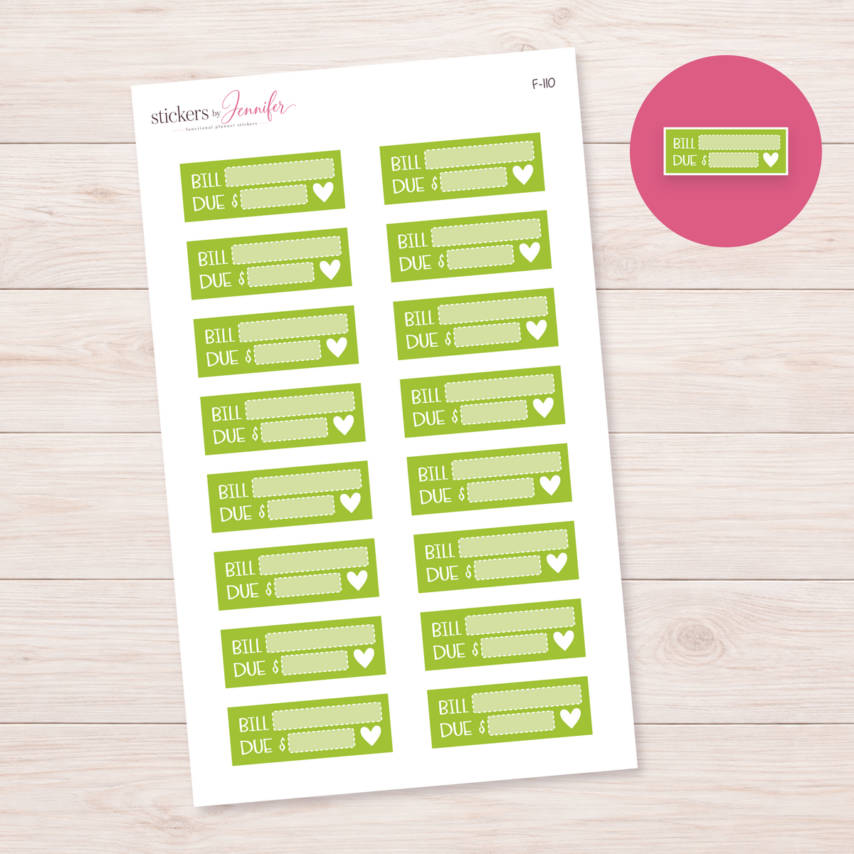 Lime Green Bill Due Labels Planner Stickers | F-110