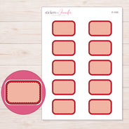 Red Stitched Half Box Label Planner Stickers | F-1103 — 5 × 7 inch sheet and enlarged sticker detail