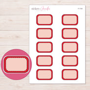 Red Doodle Stitched Half Box Planner Stickers | F-1104 — 5 × 7 inch sheet and enlarged sticker detail