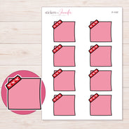 Pink Corner-Tape Note Planner Stickers | F-1107 — 5 × 7 inch sheet and enlarged sticker detail