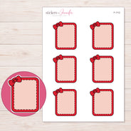 Red Bow Full Box Planner Stickers | F-1112 — 5 × 7 inch sheet and enlarged sticker detail