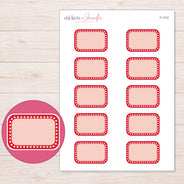 Red Dotted Border Half Box Planner Stickers | F-1113 — 5 × 7 inch sheet and enlarged sticker detail