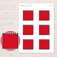 Red Spiral Notepad Planner Stickers | F-1120 — 5 × 7 inch sheet and enlarged sticker detail