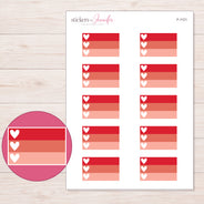 Red Ombre Heart Checklist Planner Stickers | F-1121 — 5 × 7 inch sheet and enlarged sticker detail