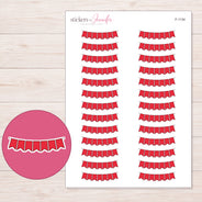 Red Stitched Pennant Bunting Planner Stickers | F-1134 — 5 × 7 inch sheet and enlarged sticker detail