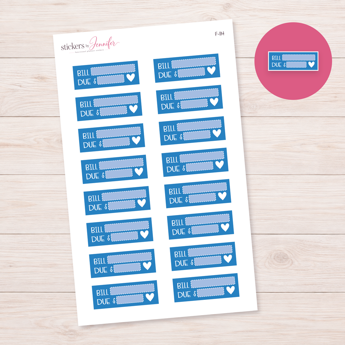 Blue Bill Due Labels Planner Stickers | F-114